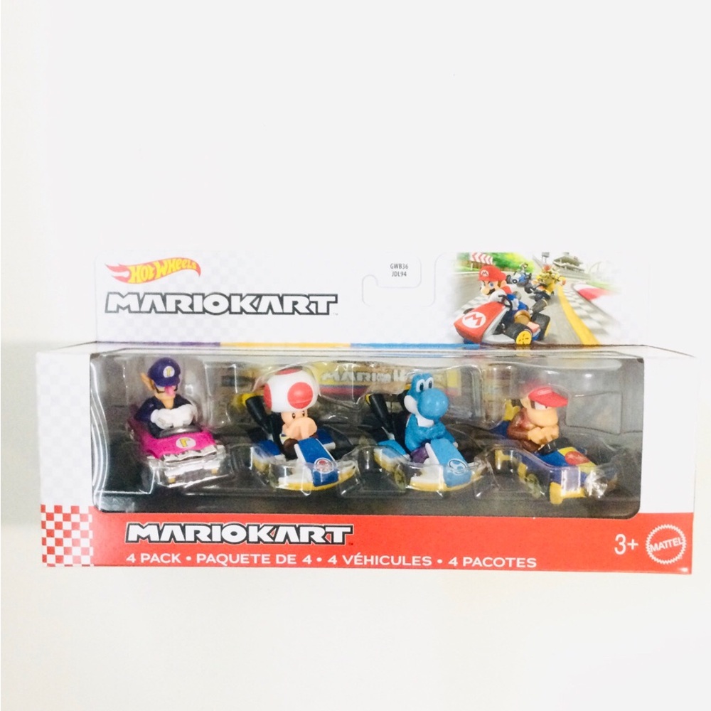 Hot Wheels Mario Kart 4-Pack Die Cast Vehicles Waluigi Toad Yoshi Diddy Kong NEW